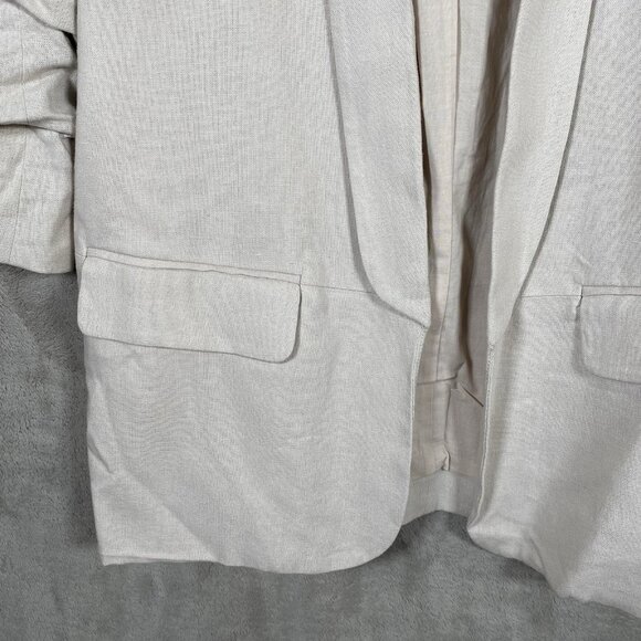 Scoop Linen Blend Scrunch Sleeve Blazer M Beige Jacket Shawl Collar Washable - Picture 5 of 13